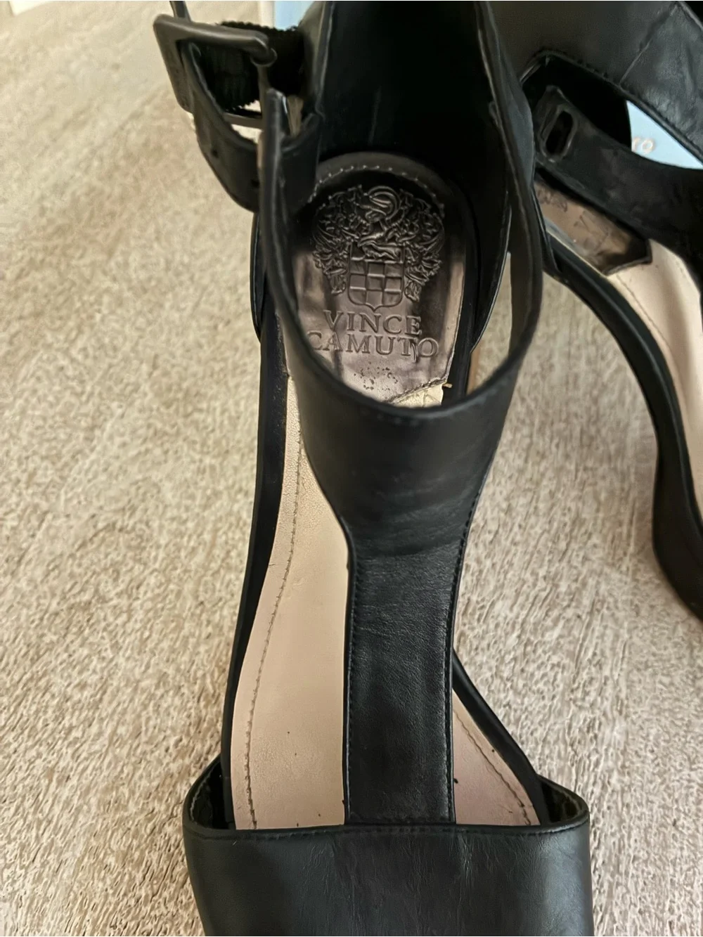 Vince Camuto Black Leather Ankle-Strap Stiletto Pumps